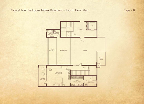 4-bedroom Triplex Fourth floor Type B floorplan