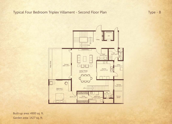 4-bedroom Triplex Second floor Type B floorplan