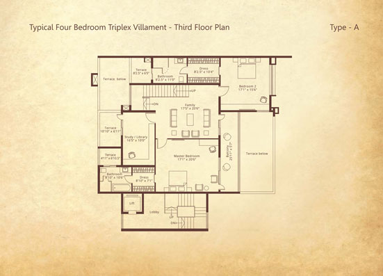 4-bedroom Triplex Third floor Type A floorplan