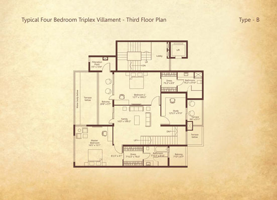 4-bedroom Triplex Third floor Type B floorplan