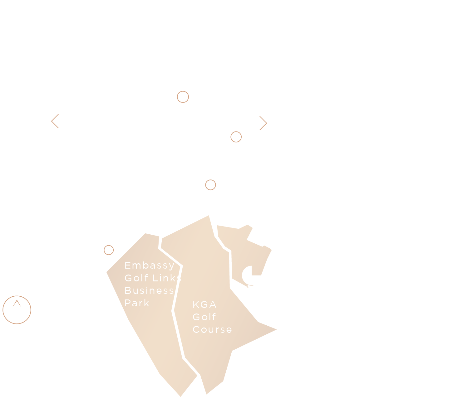 Location map of Embassy Grove in Bangalore, highlighting proximity to KGA Golf Course, Embassy Golf Links Business Park, Old Airport Road, Indiranagar, and landmarks like Manipal Hospital and Leela Palace Hotel.